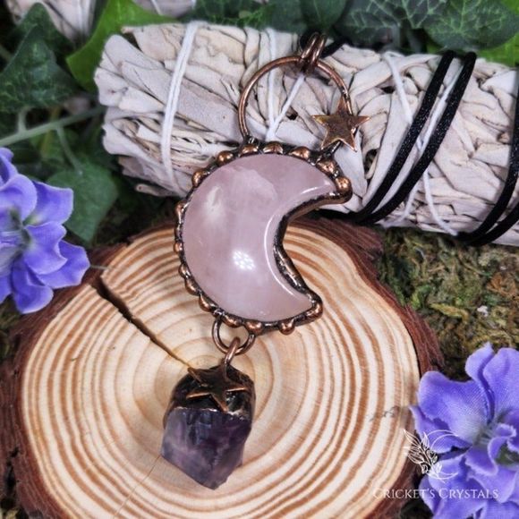 Cricket's Crystals Jewelry - Handmade Rose Quartz and Amethyst Necklace #703